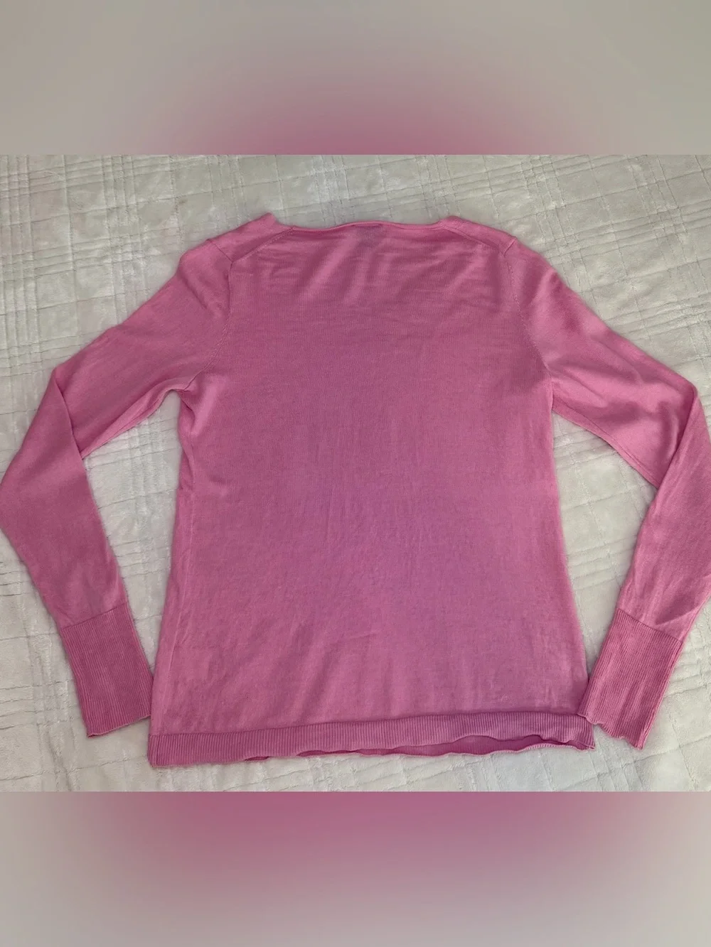 Talbots Pink V-Neck Lightweight Merino Wool Sweater Small